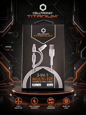 Celltronix Titanium 3 in 1 Multi Tip Cable White NWT
